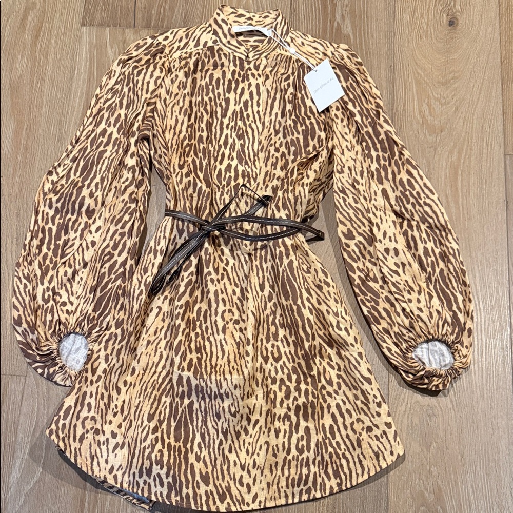 Zimmermann Leopard-Print Mini Dress in Tan and Brown
